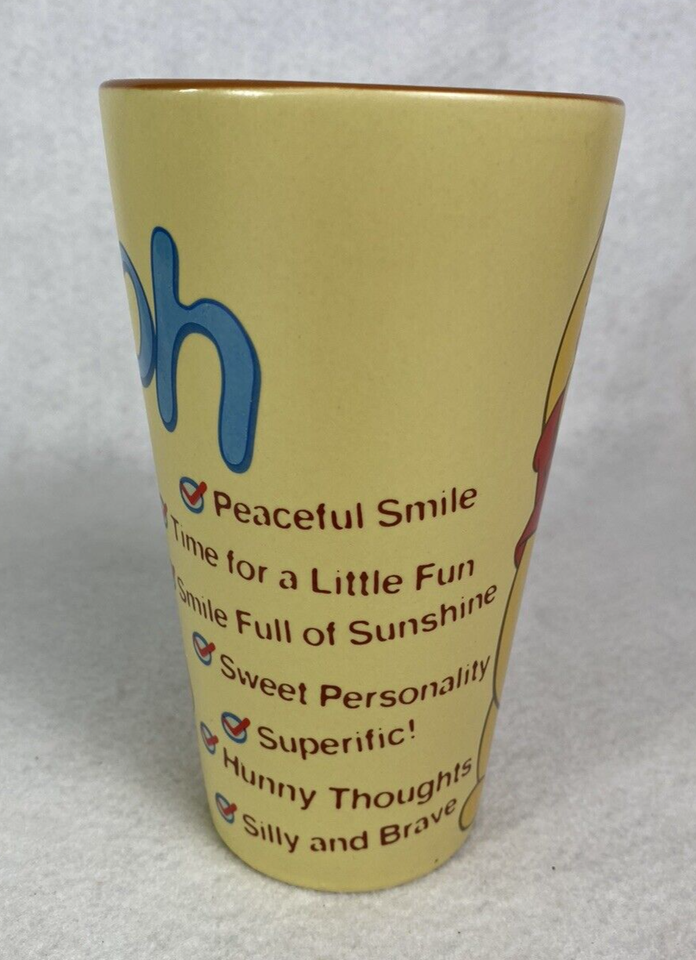 Disney Store Winnie The Pooh Mug Cup 12 oz Yellow Checklist Tall Coffee