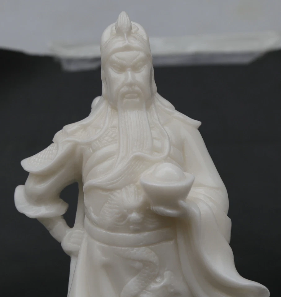China Natural Blanco Jade Guangong Guan Gong Yu Guerrero Dios Dragón Bestia Estatua Foto 4 de 4