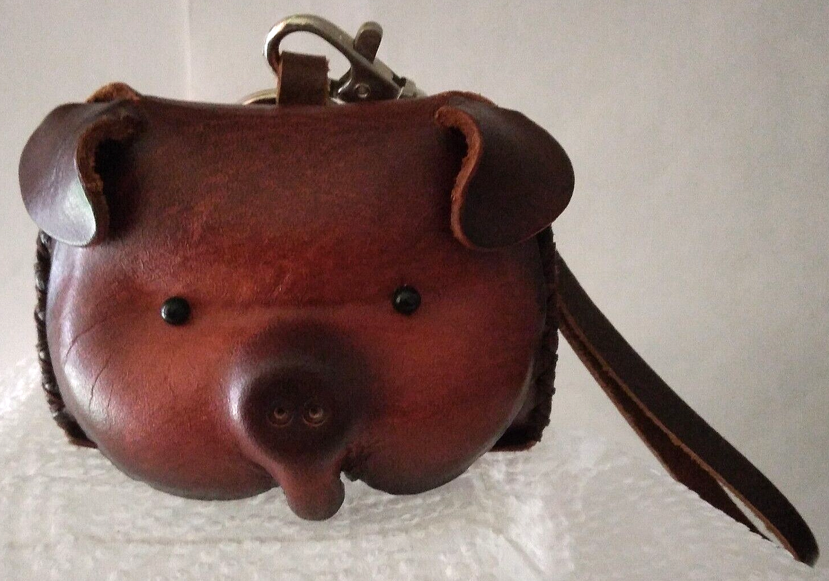 Leather Pig Face Coin Purse Pouch Wristlet Piggy Hog Head Change Embossed  NEW | eBay