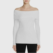 Michael Michael Kors White Off The Shoulder Rib knit Fitted Sweater Women Sz L