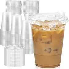 100 Pack 16 Oz Clear Plastic Cups With Lids Sturdy  Food Safe Iced Coffee Cups