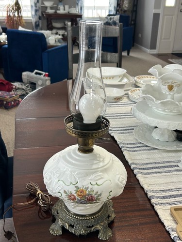 GWTW Double Globe Embossed Roses Hand Painted Floral Accurate Casting 3 Way Lamp - Picture 7 of 15