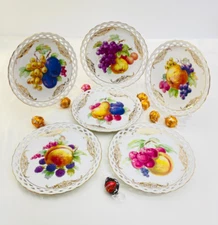 6 Winterling Plates Bavaria Germany Fruit & Dessert Plates Gold Trim Lace 7.5"