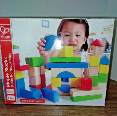 Hape Brand Maple Building Blocks, Colorful, 50 Piece Set Brand New