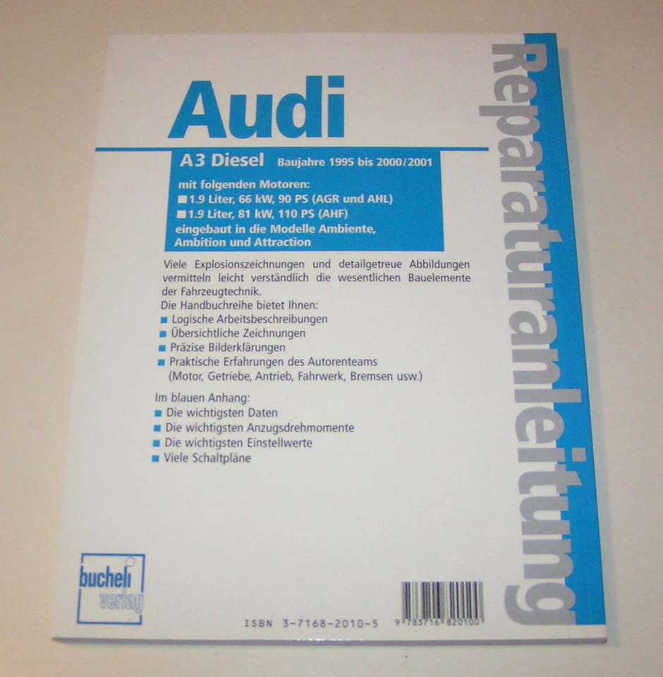 Manuale Riparazione Audi A3 Tipo 8L - 1,9 Litro Diesel - gli Anni 1995 fino A - Immagine 3 di 3
