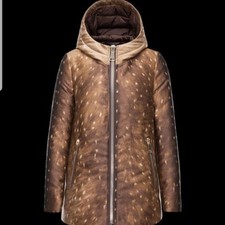 Nwt Moncler Arbu Womens Brown Animal Print Down Puffer Jacket Size 2