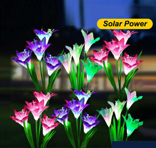 Solar Lily Flower Lights Outdoor Garden Yard Stake LED Landscape Decor Lamp US - Picture 5 of 29