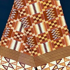 African fabric, Ankara fabric, Gold glitter kente print tan brown fabric