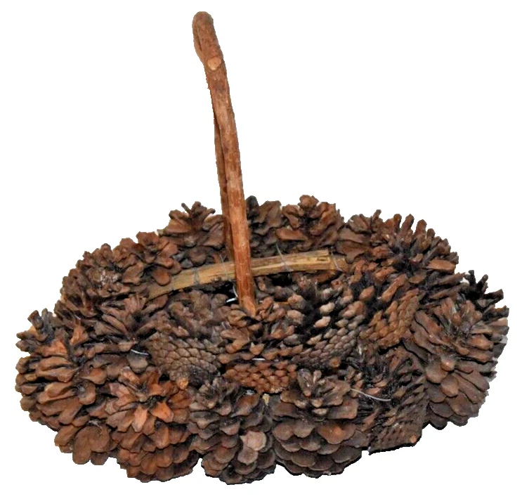 Vintage rustikal Volkskunst Tannenzapfen Korb Winter Weihnachten Erntedank Urlaub - Bild 3 von 4