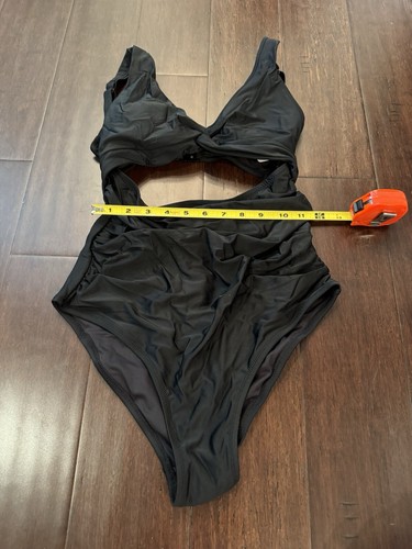 Charmo Blk Cut Out One Piece Bathing Suit, Ruched Tummy Control High Cut Sz M - 第 6/7 張圖片