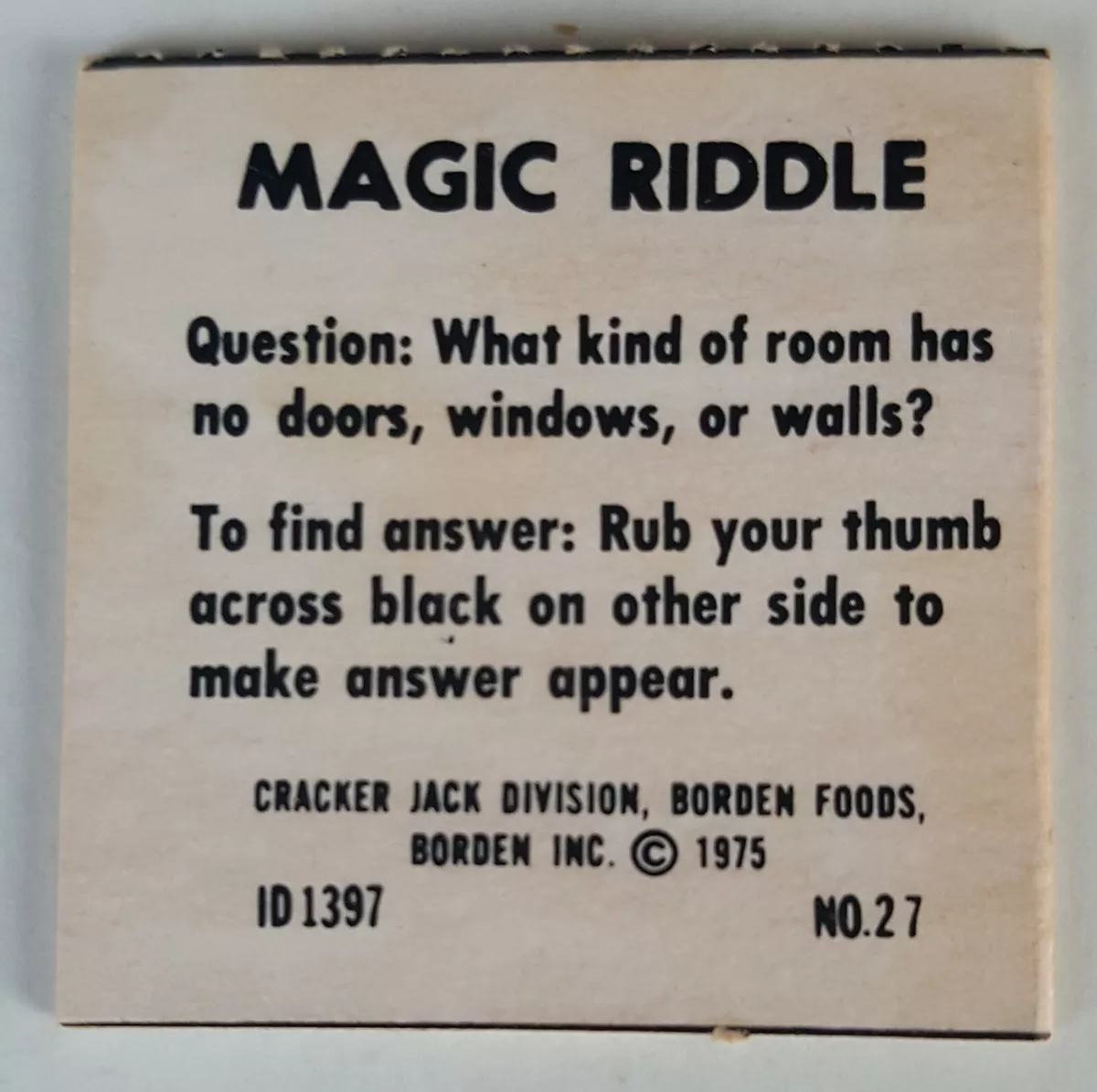 1975 Vintage Magic Riddle Cracker Jack Prize Toy What Kind of Room Has No  Doors