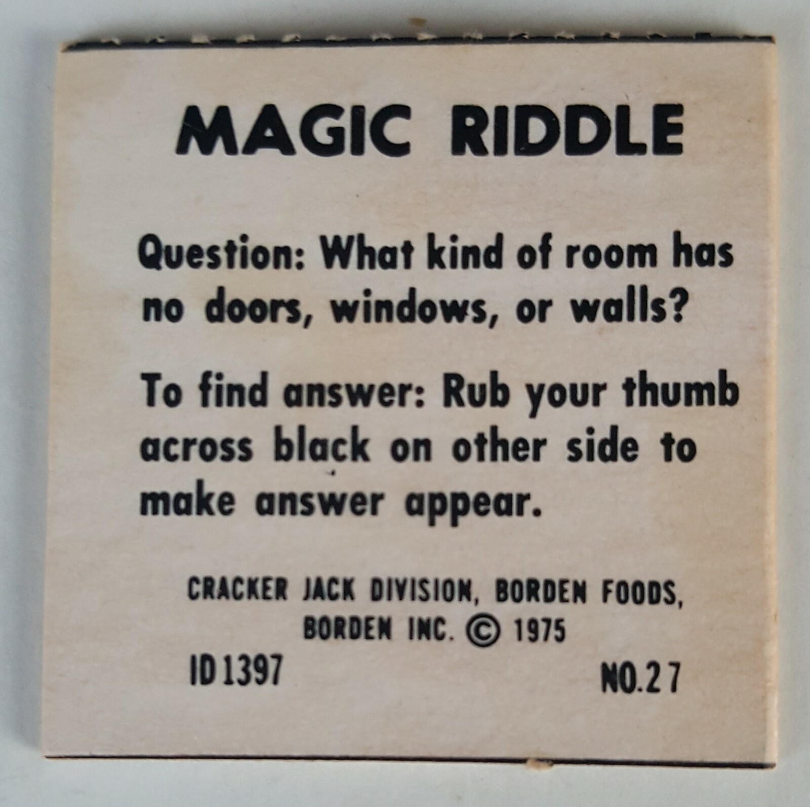 1975 Vintage Magic Riddle Cracker Jack Prize Toy What Kind of Room Has ...