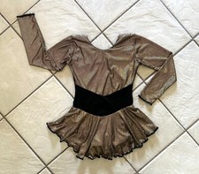 NEW Girls GOLD METALLIC  BLACK VELVET Competition FIGURE ICE SKATING DRESS
