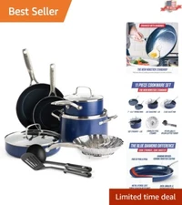 Ultimate 11-Piece Ceramic Nonstick Cookware Set with Ergonomic Handles - Blue
