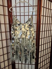 ASOS EDITION Silver Sequin Fringe Mini Dress Sleeveless V-Neck US 2