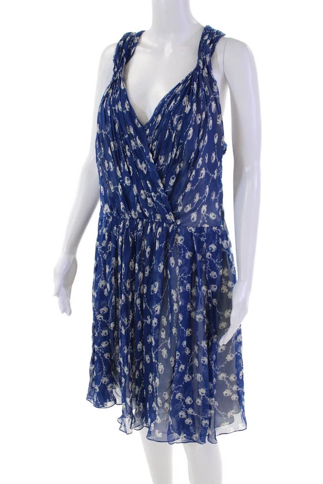 Vestido Ralph Lauren Etiqueta Negra Mujer Seda Estampado Floral Línea A Azul Blanco Talla Foto 2 de 4