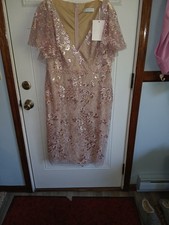 New Mac Duggal EMBELLISHED Midi cocktail dress  COCKTAIL DRESS Rose Gold 16
