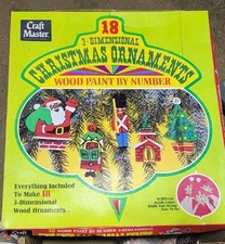 Vtg Craft Master 18 Three Dimensional Wood Paint By Number Christmas Ornaments 