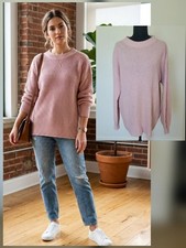 Women's Crewneck Waffle-Knit Sweater Vintage Style 90s in Dusty Pink Size M