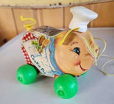 Vintage Rare 1965 Fisher Price Wooden Cookie Pig Pull Toy Made In USA
