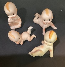 Lefton Kewpie Doll Bisque Porcelain Figurines Blue Wings Set Of 4 Vintage