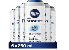 NIVEA MEN Sensitive Shower Gel Pack of 6 (6 x 250 ml).Alcohol-Free 6.10 per litre