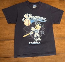 VTG Mickey Mouse Kids M 10/12 Baseball Slugger Florida T-Shirt Navy Made In USA