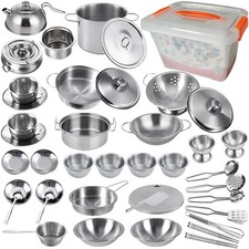 Mini Size Kids Kitchen Pretend Play Toys Accessories with Stainless Steel Cookwa