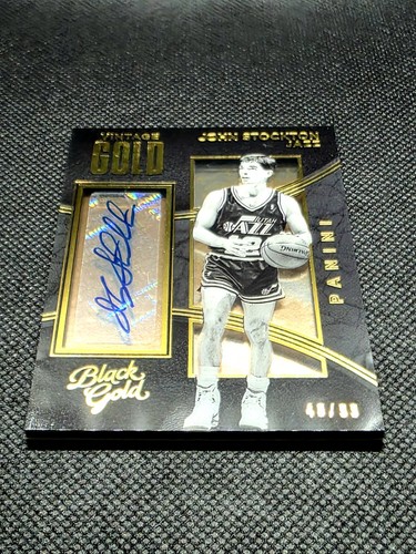 2015-16 Panini Black Gold John Stockton Vintage Auto #/99 Jazz - Picture 2 of 3