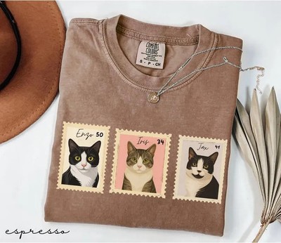 Custom Pet Portrait Stamp Comfort Tee Shirt Personalized Dog Cat Lover Gift