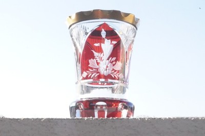 Wittig Crystal Becher Kelch Schliff Glas Rot Goldrand