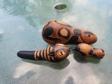 3 Handmade Peru Gourd Maraca Rattle Percussion Fox, Mouse, Guinea Pig