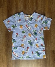Vintage Dr. Seuss Scrub Top Size Small Women’s All Over Print Cat In The Hat