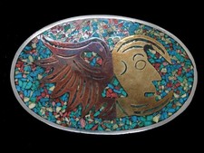 TJ09160 VINTAGE 1970s  TRADITIONAL ART  TURQUOISE SOUTHWESTERN DESIGN BUCKLE