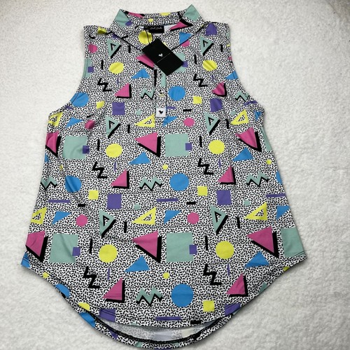 Top Bad Birdie para mujer XL multicolor retro sin mangas polo cuello mandarín nuevo con etiquetas - Imagen 3 de 11