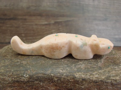 Native American Zuni Indian Hand Carved Alabaster Mountain Lion Fetish - B. Phil