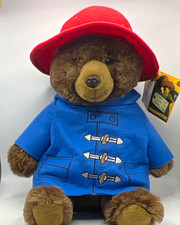 Vintage Eden Toys Paddington Bear Plush Red Hat Blue Duffle Coat with Tag
