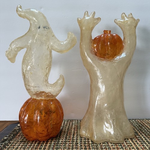 Vintage Celluloid Ghost Light Up Lot Of 2 Pumpkin Head Halloween Decor Rare Find - Picture 3 of 5