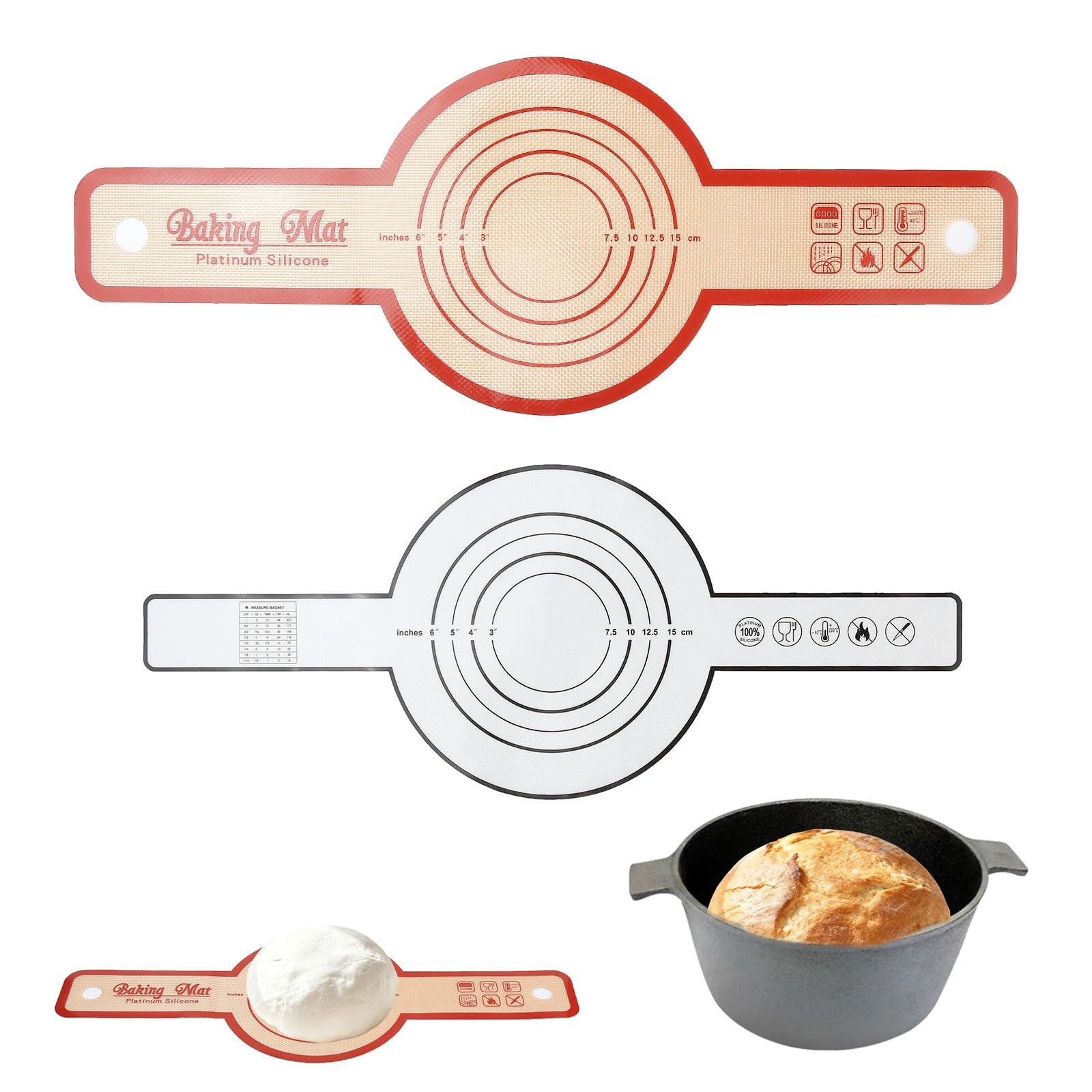 Silicone Bread Sling for Dutch Oven, Non-Stick & Easy Clean Round, 2PCs Round