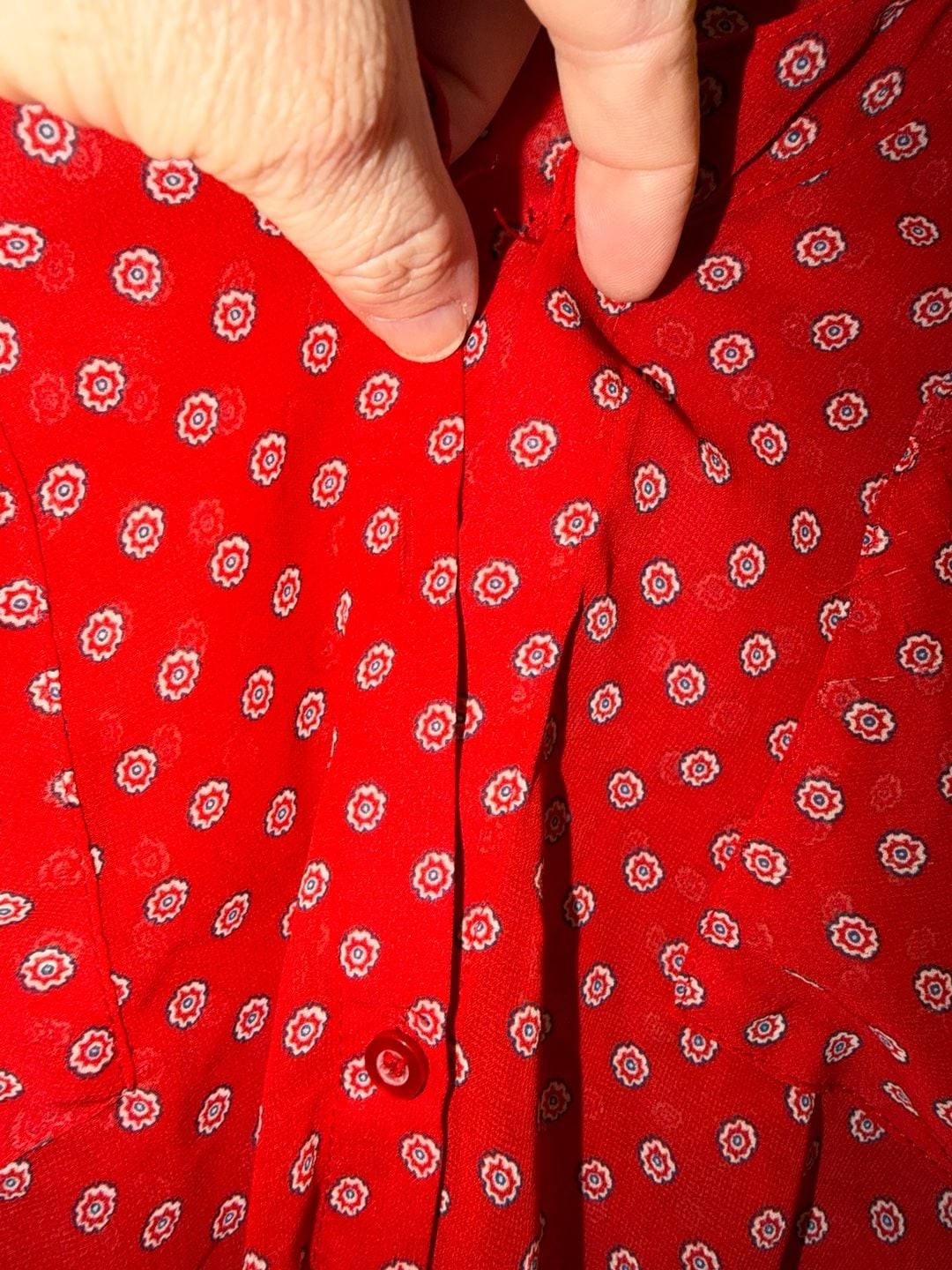 Free People Easy Rider Red Floral Paisley Sheer Button Down Shirt. Missing butto, photo 4