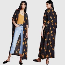 NWT $138 ANTHROPOLOGIE Bel Kazan Sadie Duster One Size Kimono Summer Orange 