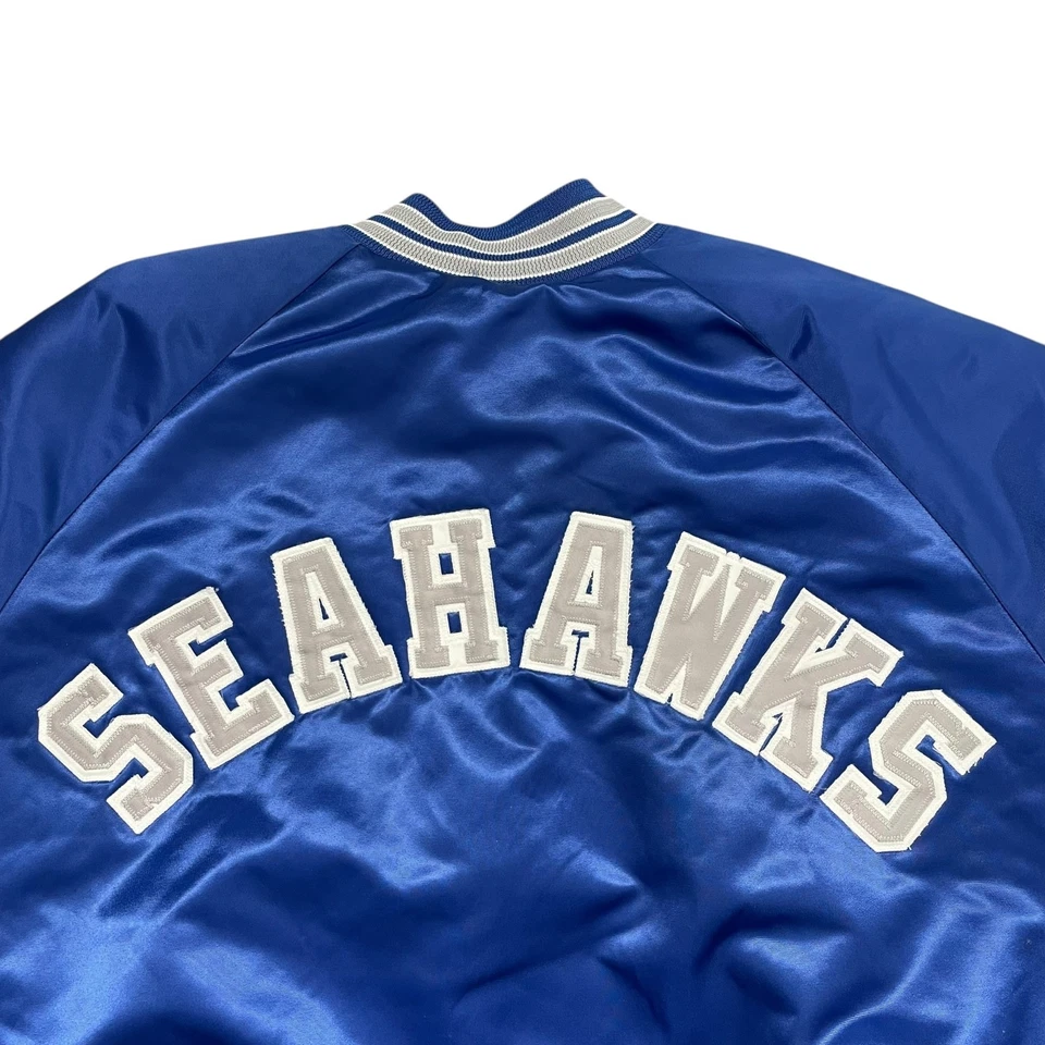 VTG 90s NFL SEATTLE SEAHAWKS CHALK LINE SATIN JACKET SPELL OUT MADE IN USA XL - Image 3 of 4