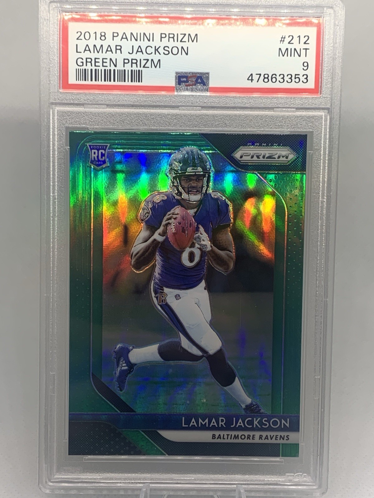 2018 Panini Prizm Lamar Jackson Rookie #212 Green Prizm Baltimore Ravens