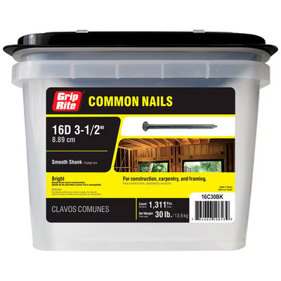 3-1/2 In. X 8-Gauge 16-Penny Bright Steel Smooth Shank Common Nails 30 Lb. Box