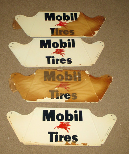 1950'S MOBIL TIRES- PEGASUS HORSE-OIL GAS STATION DISPLAY 4- SIGNS- NOS-22"