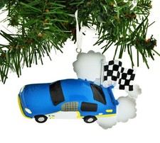 Child Race Car Blue Personalized Christmas Tree Ornament