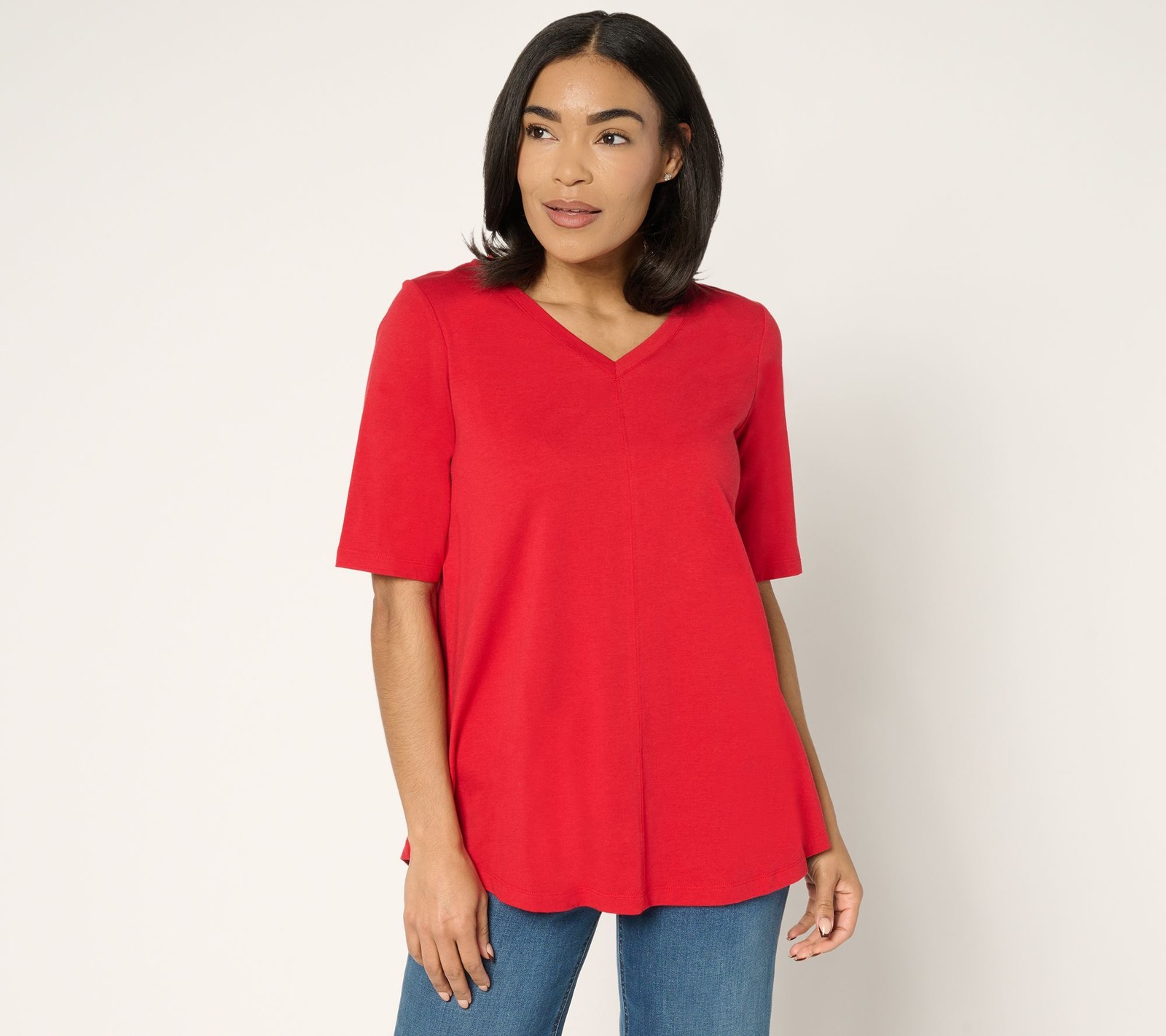 Denim & Co. Women's Top Sz XS Essentials Elbow Sleeve with Seaming Red A278986