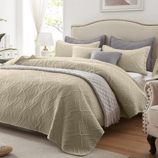 Quilt Set King Size 3 Pieces, Lightweight Beige Bedspread-98''x106'', Soft Mi...