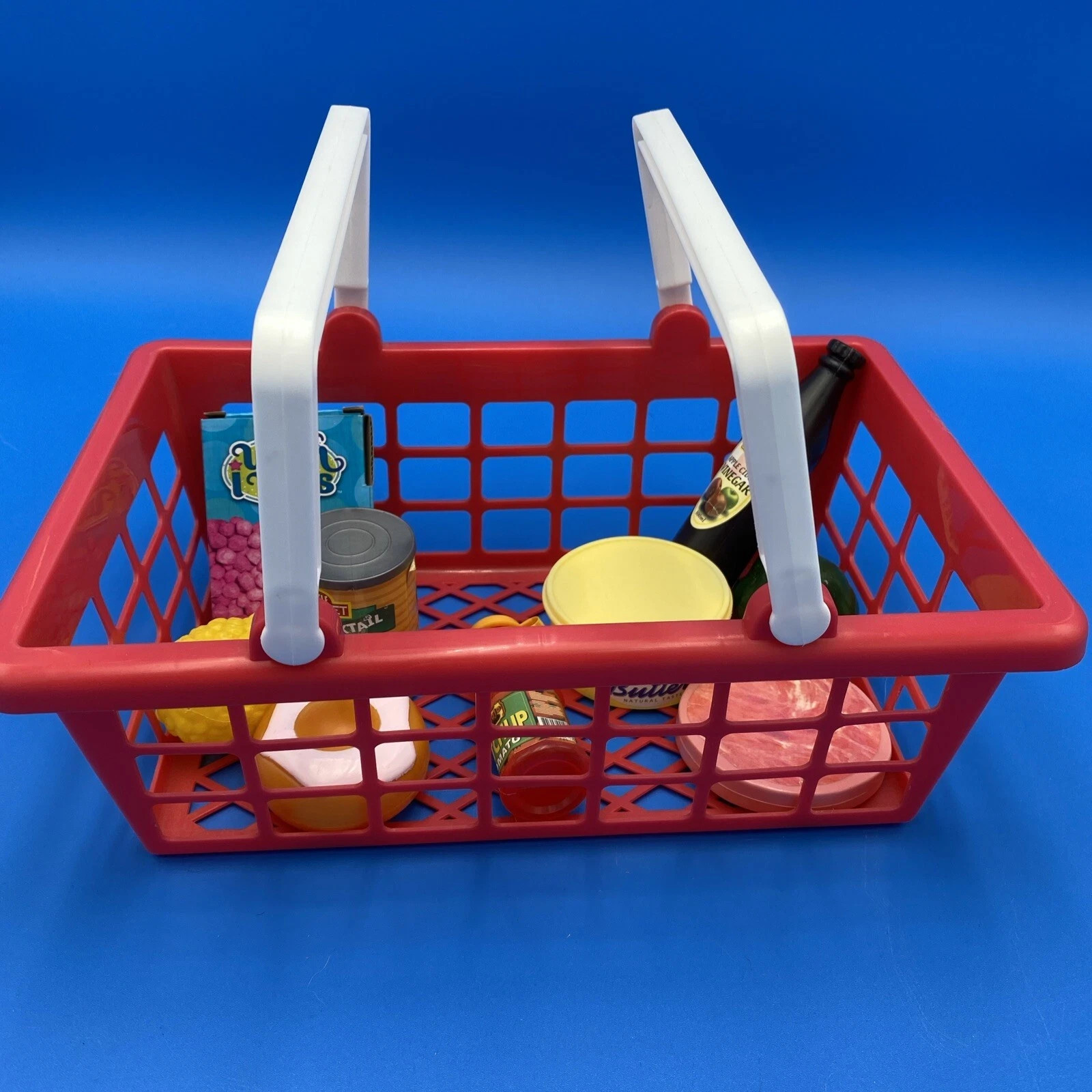 как выглядит Vintage Kids Play Food Grocery Set Cash Register Scanner Cart 200pc Bundle фото