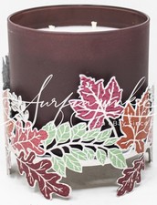 Bath  Body Works Candle Holder Red Green Orange Etched Leaves Maple Leaves Leaf